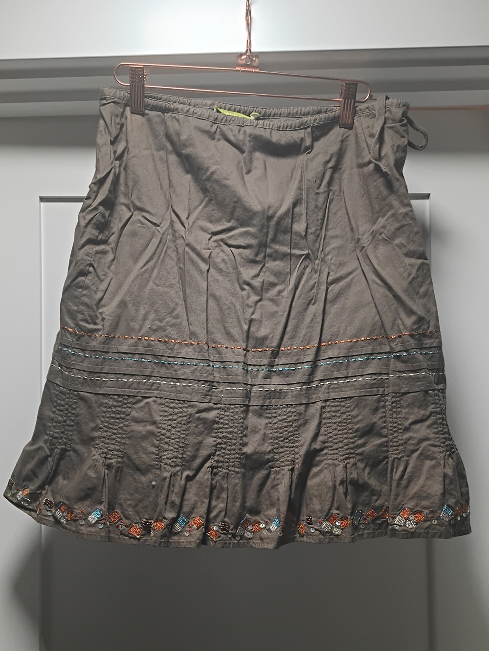 Sigrid Olsen Brown Midi Skirt with Multicolor Embroidery